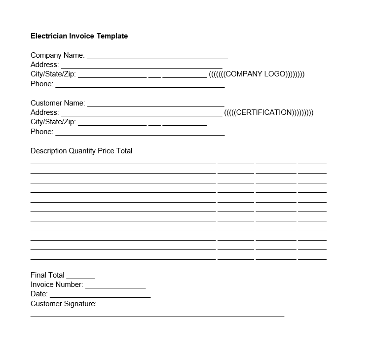 electrician invoice template