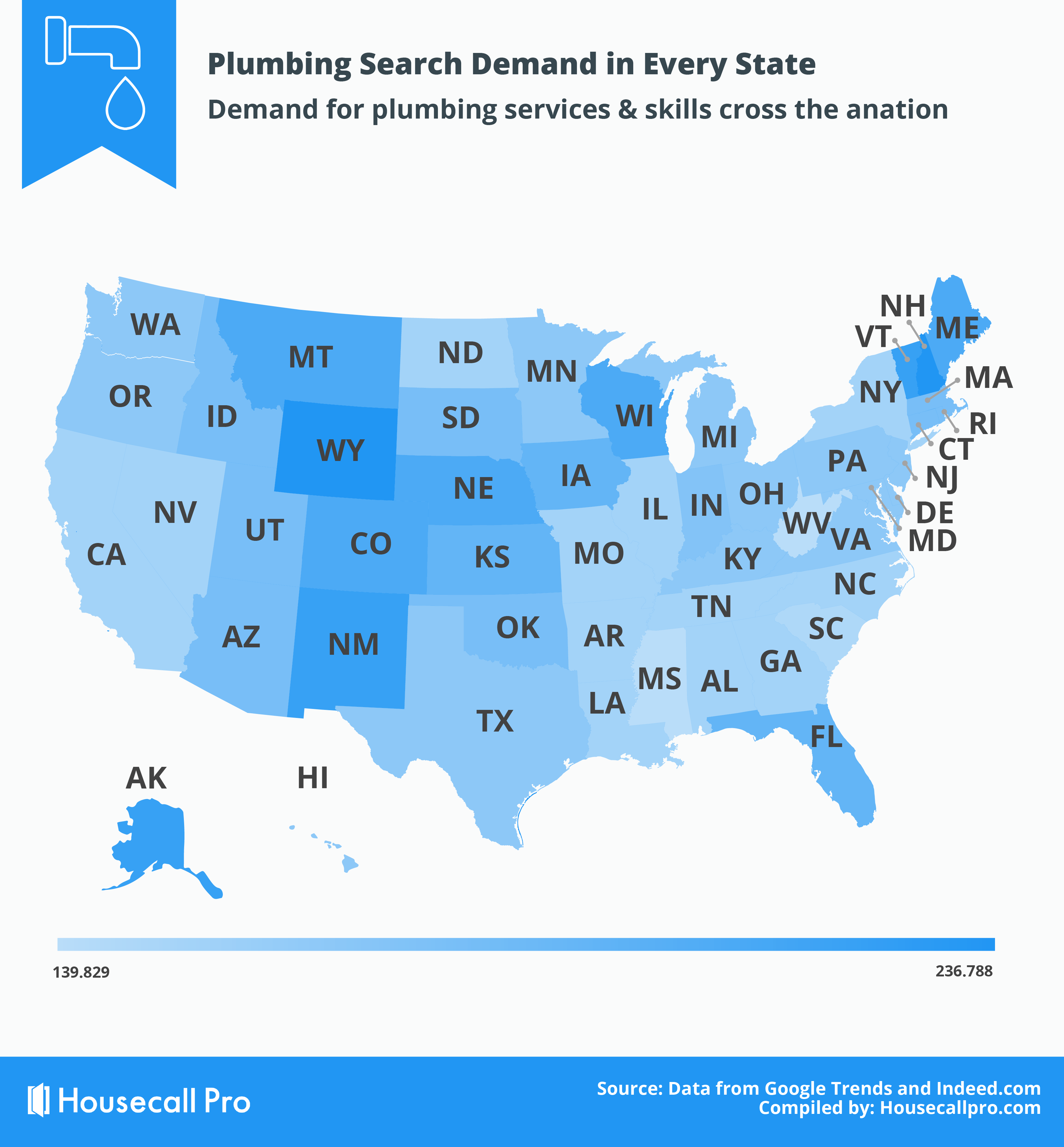 plumbing search demand in every state