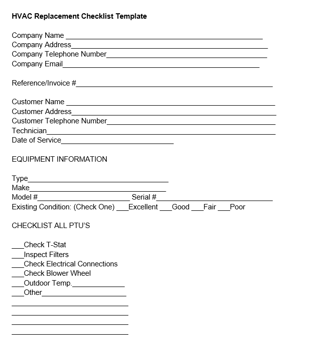 HVAC Replacement Checklist Template (Free Download) Housecall Pro