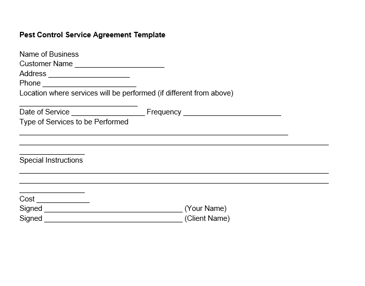free pest control service agreement template