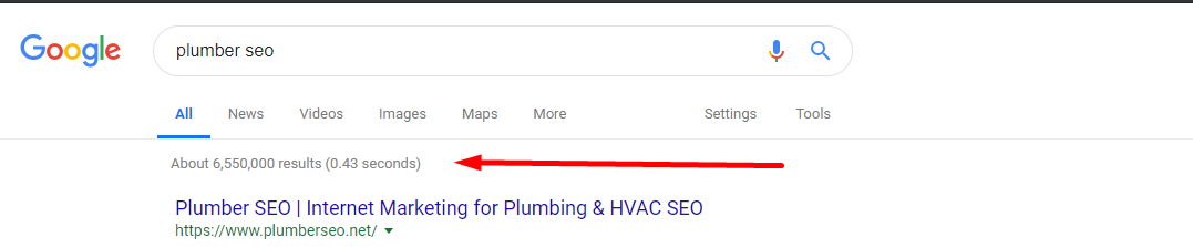Plumber SEO search results 
