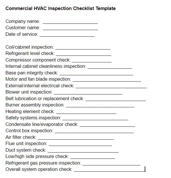 Commercial HVAC Inspection Checklist Template