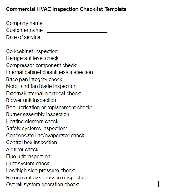 Printable Hvac Inspection Checklist Template