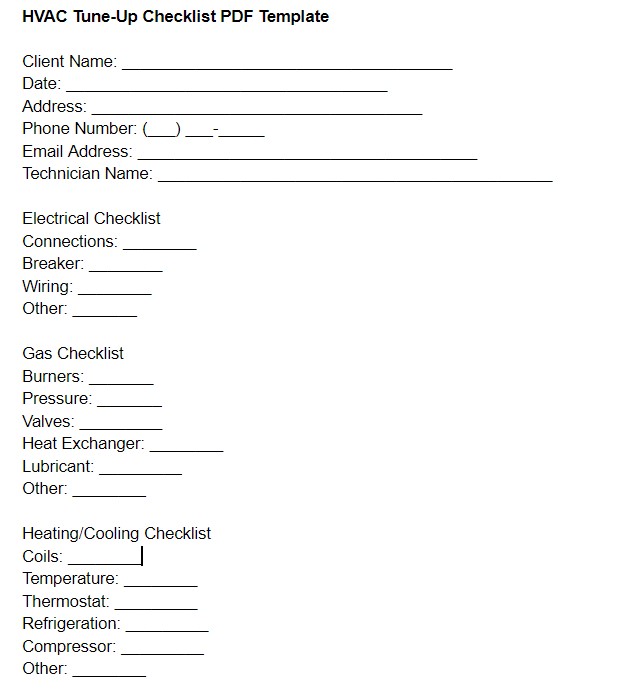 HVAC Tuneup Checklist PDF Template