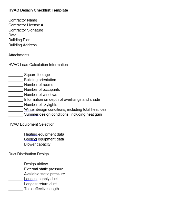 HVAC design checklist