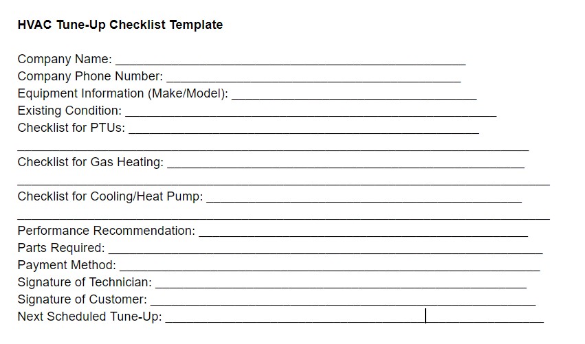 HVAC Tune-Up Checklist Template
