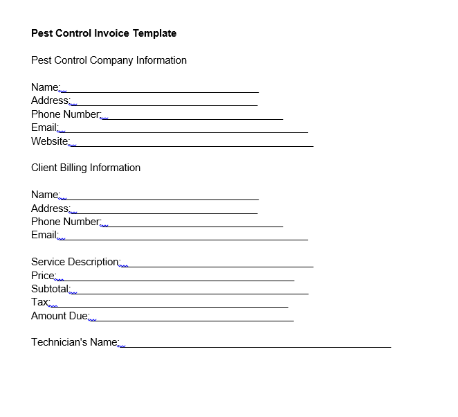 Pest Control Invoice Template Free