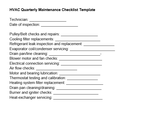 hvac quarterly maintenance checklist