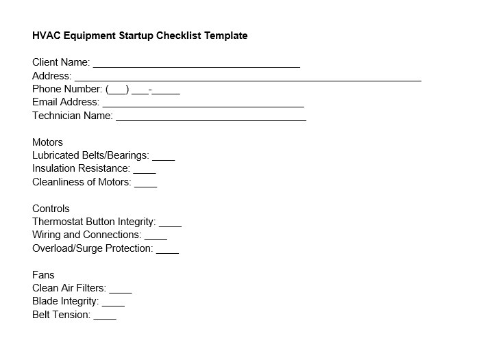 HVAC Equipment Startup Checklist Template (Free Download) Housecall Pro