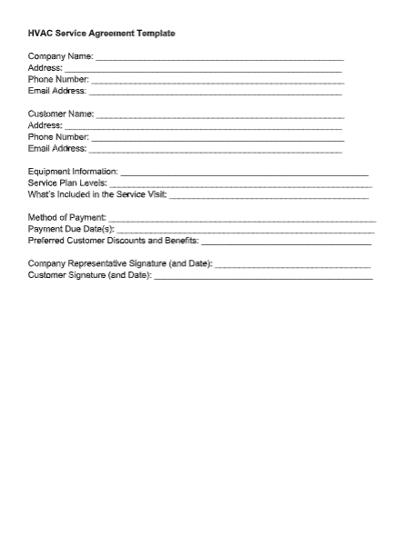 hvac service agreement template