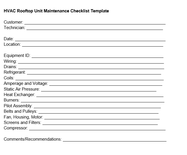 hvac rooftop unit maintenance checklist