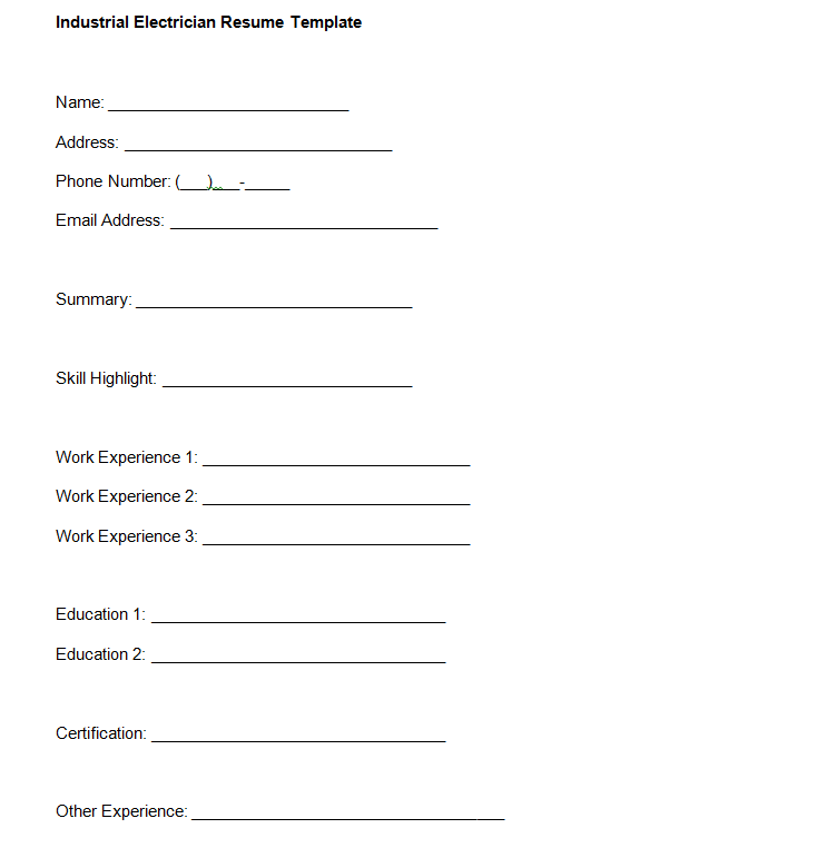 Industrial Electrician Resume Template