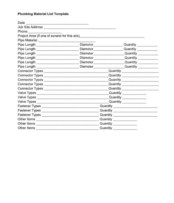 Hvac Material List Template PDF Template