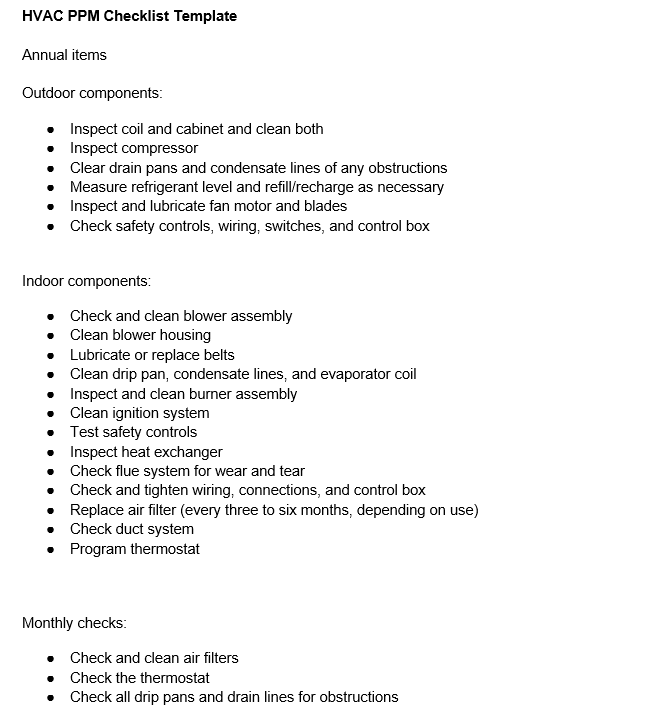 HVAC PPM Checklist Template (Free Download) Housecall Pro