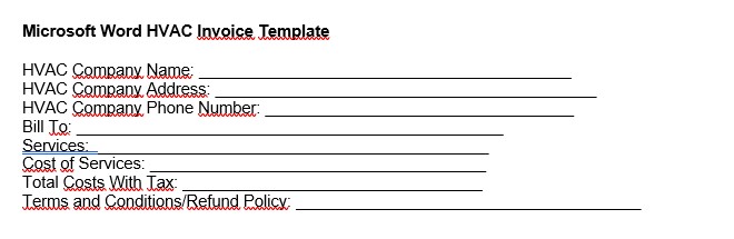Microsoft Word HVAC Invoice Template 