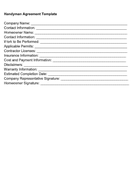 Handyman Agreement Template