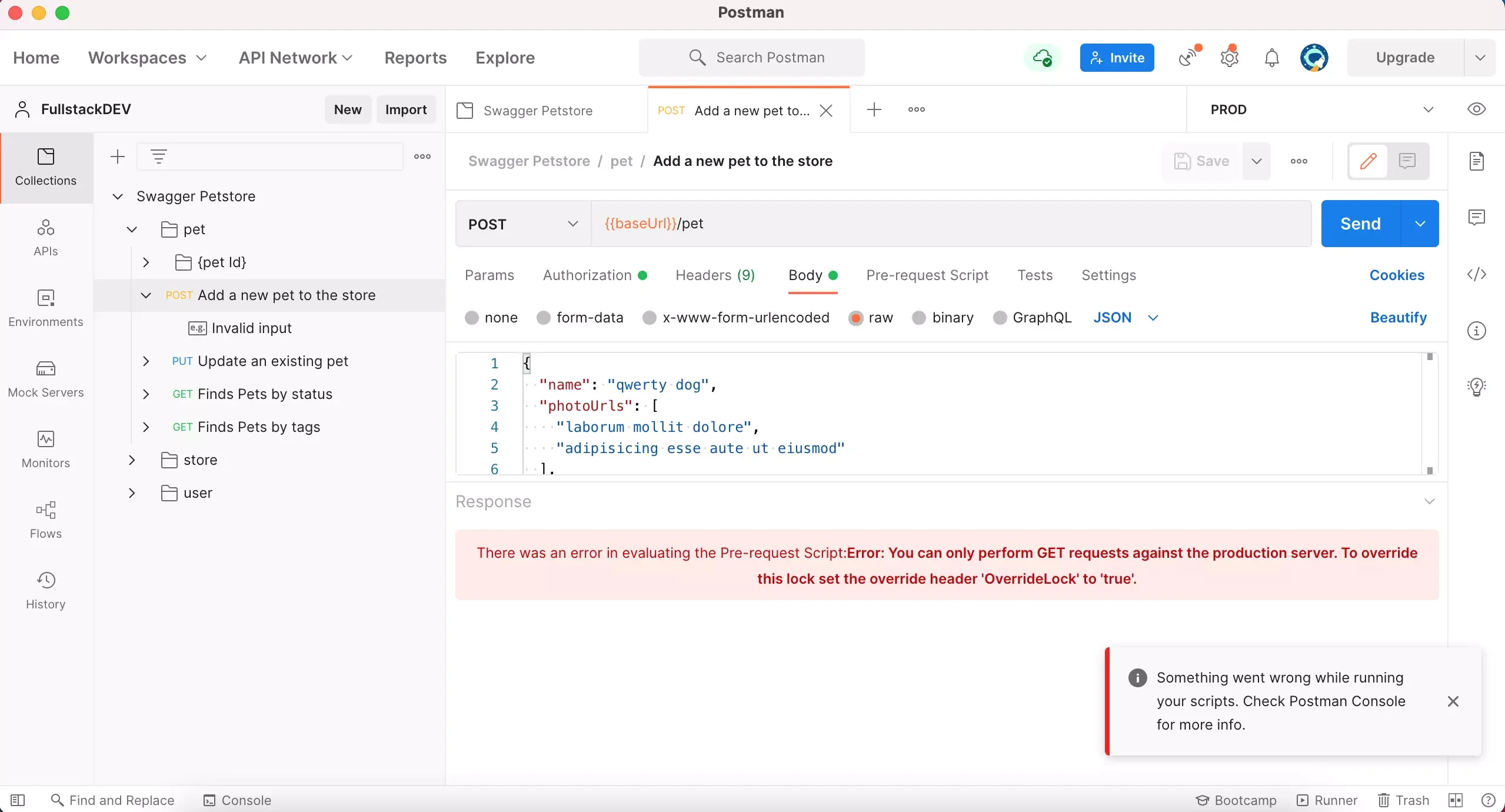 Cover Image for Using pre-request scripts in Postman to avoid dangerous API calls