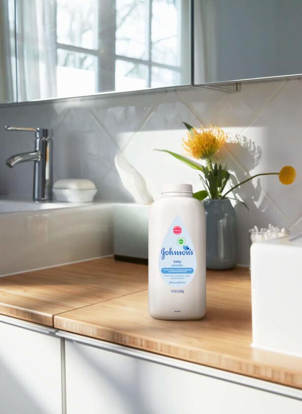 Johnson’s® Baby Powder for adults on counter