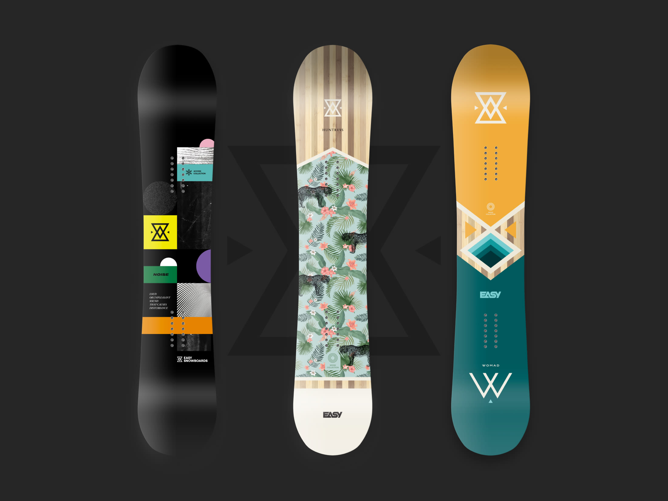 Visuel de trois boards Easysnowboards