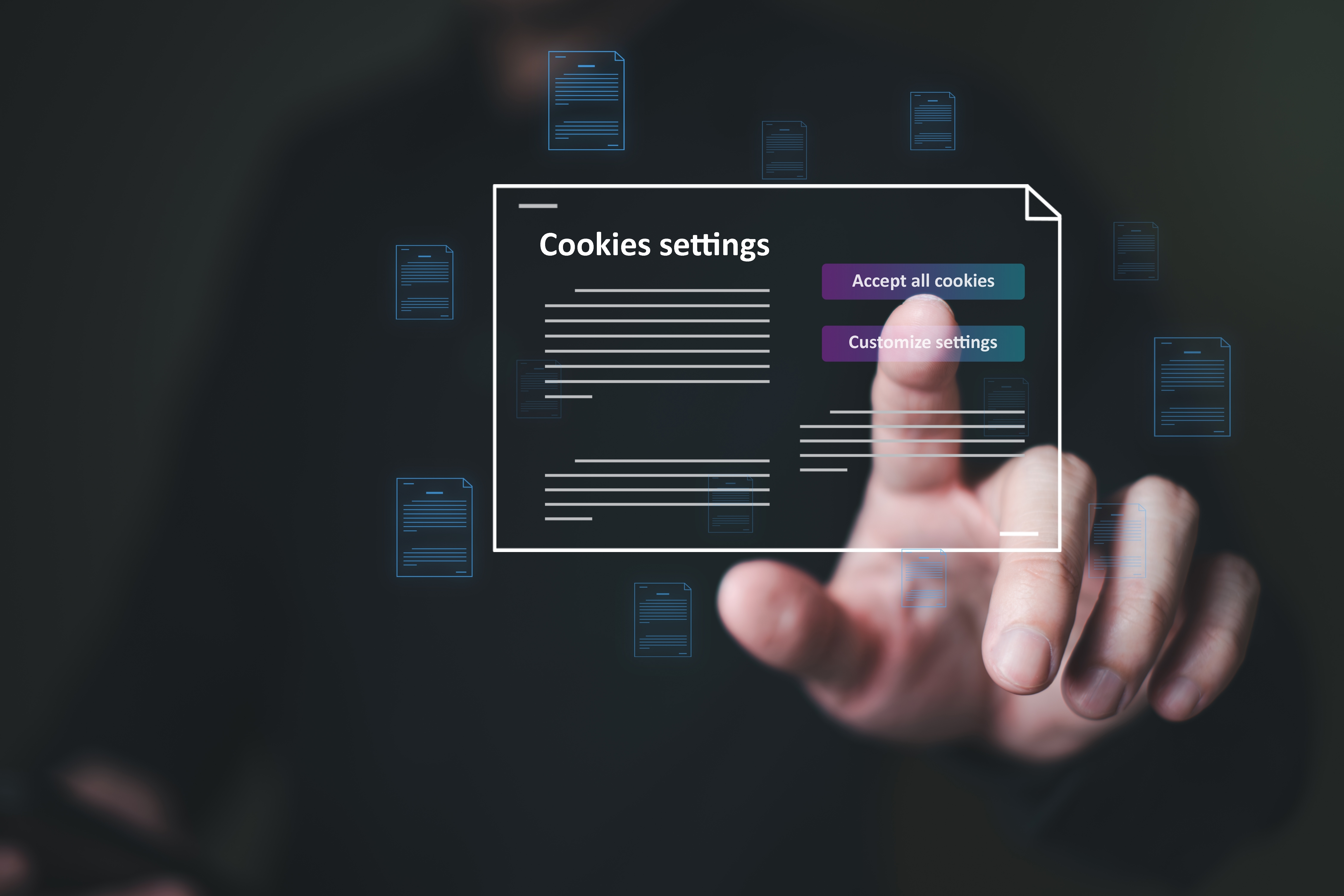 Image of a hand interacting with a website's cookie consent banner.