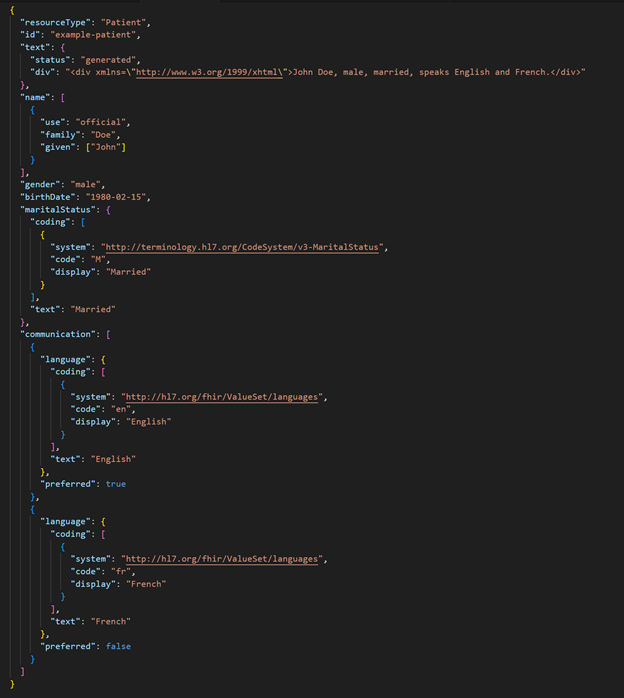 FHIR Patient resource example