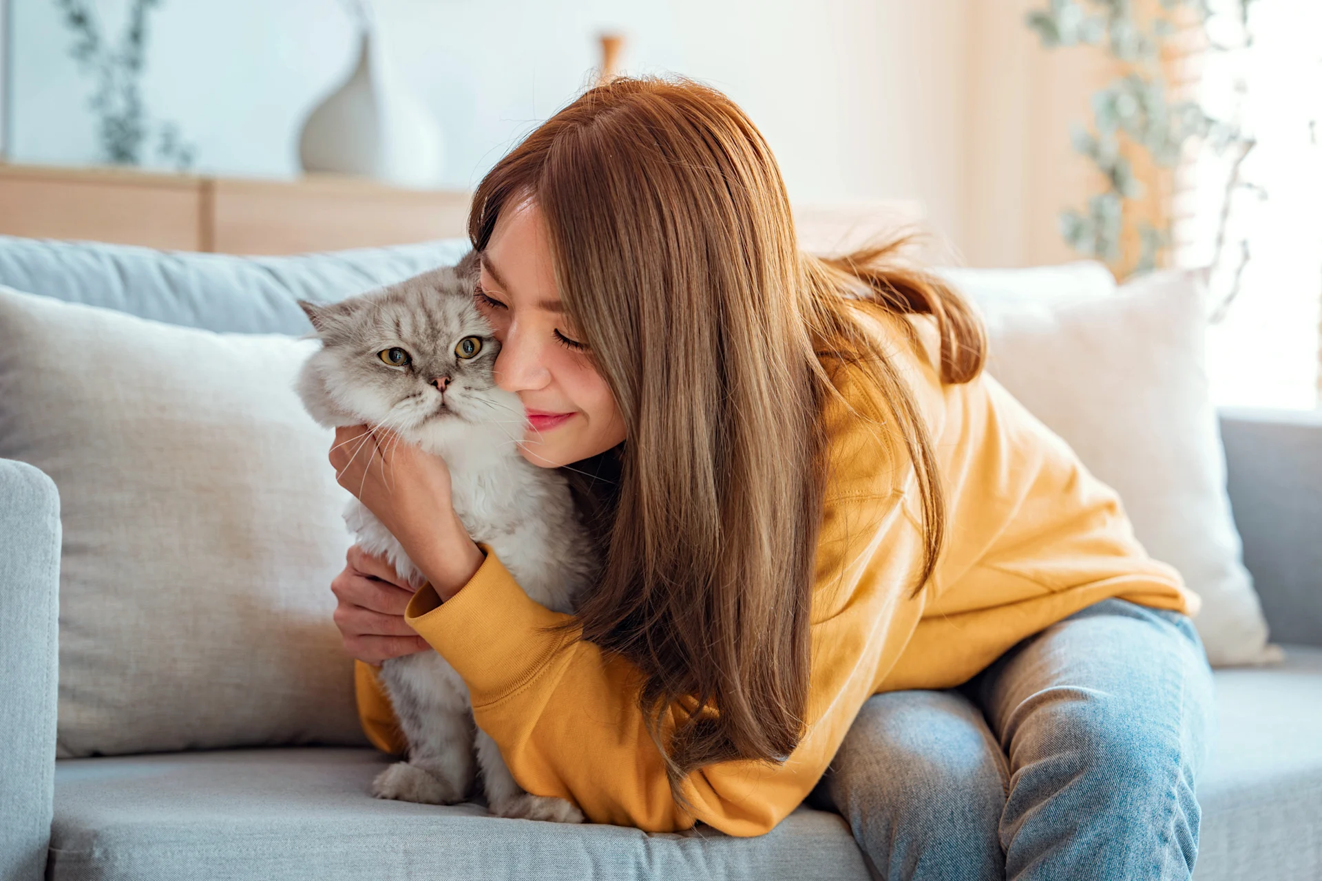 pet owner with cat