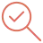 Line art icon of a magnifying glass with a checkmark, symbolizing review and approval