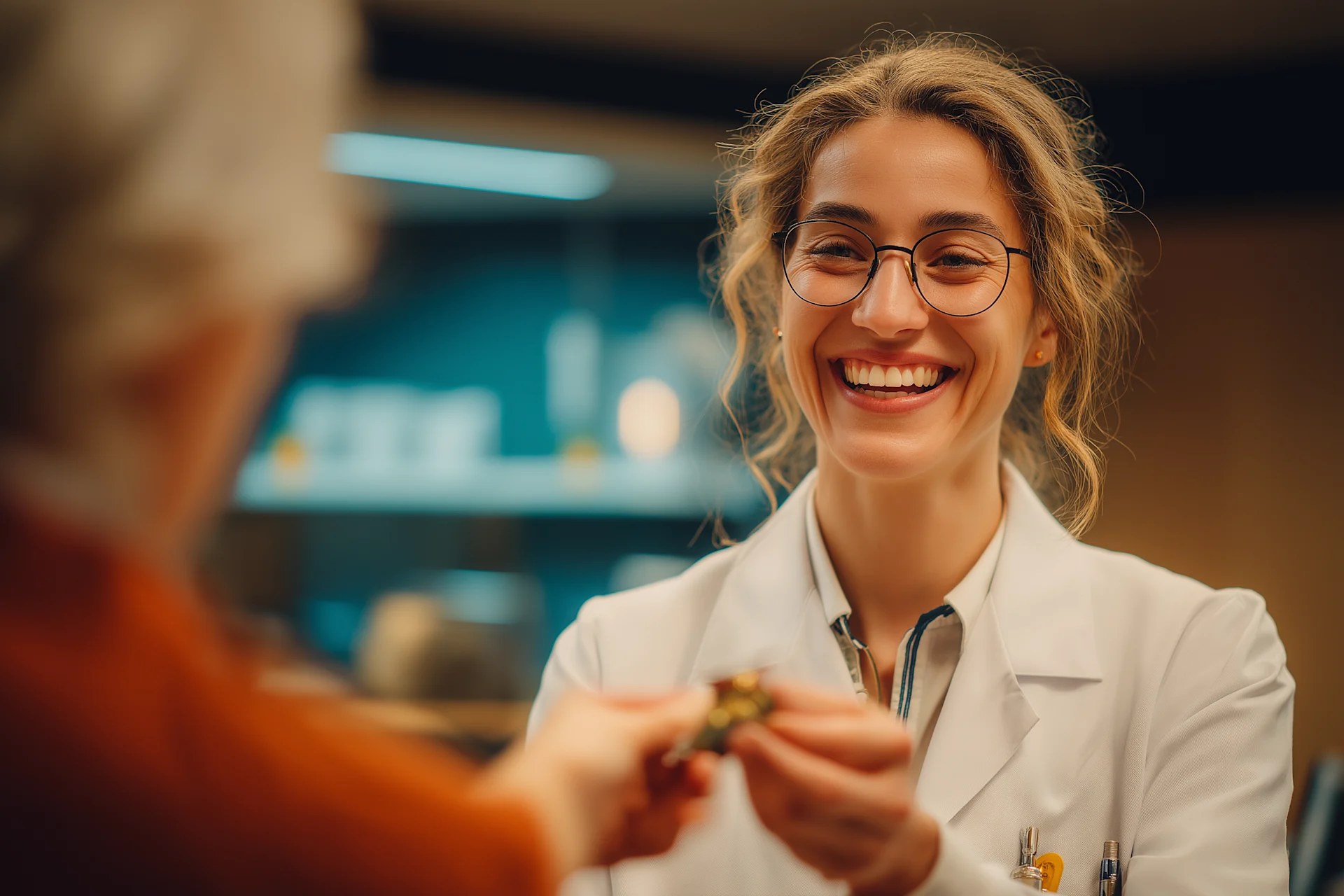 doctor with glasses smiling