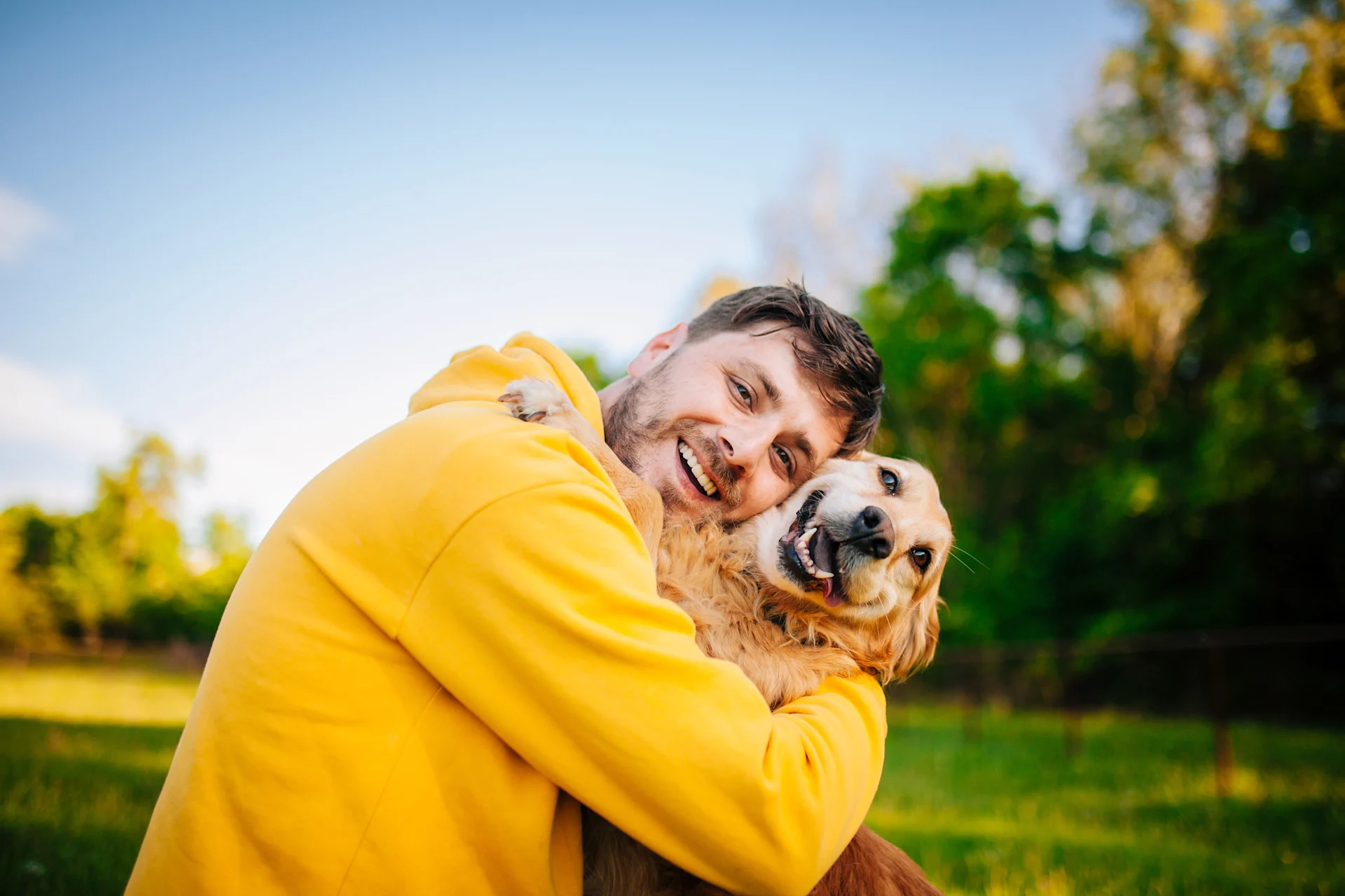 pet owner with dog outside
