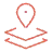 Line art icon of a location map pin over stacked layers, symbolizing location services or records