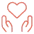 Line art icon of hands cupping a heart, symbolizing care and compassion