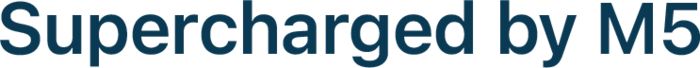 “Supercharged by M5” headline in large blue text.
