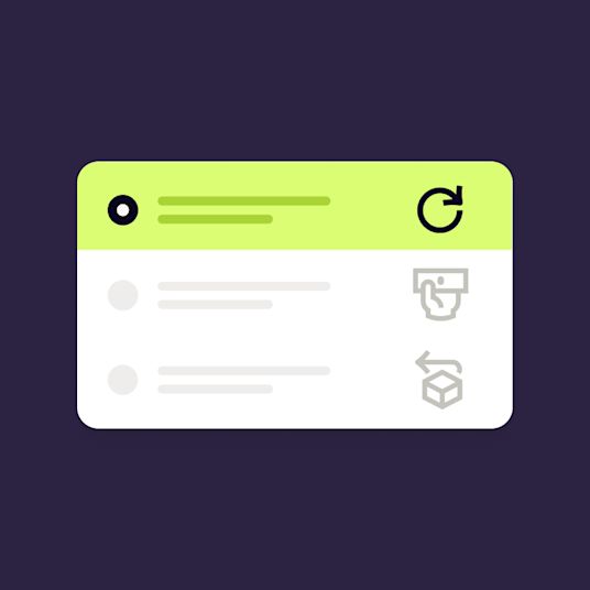 Snippet with 3 icons showing upgrade, keep or return