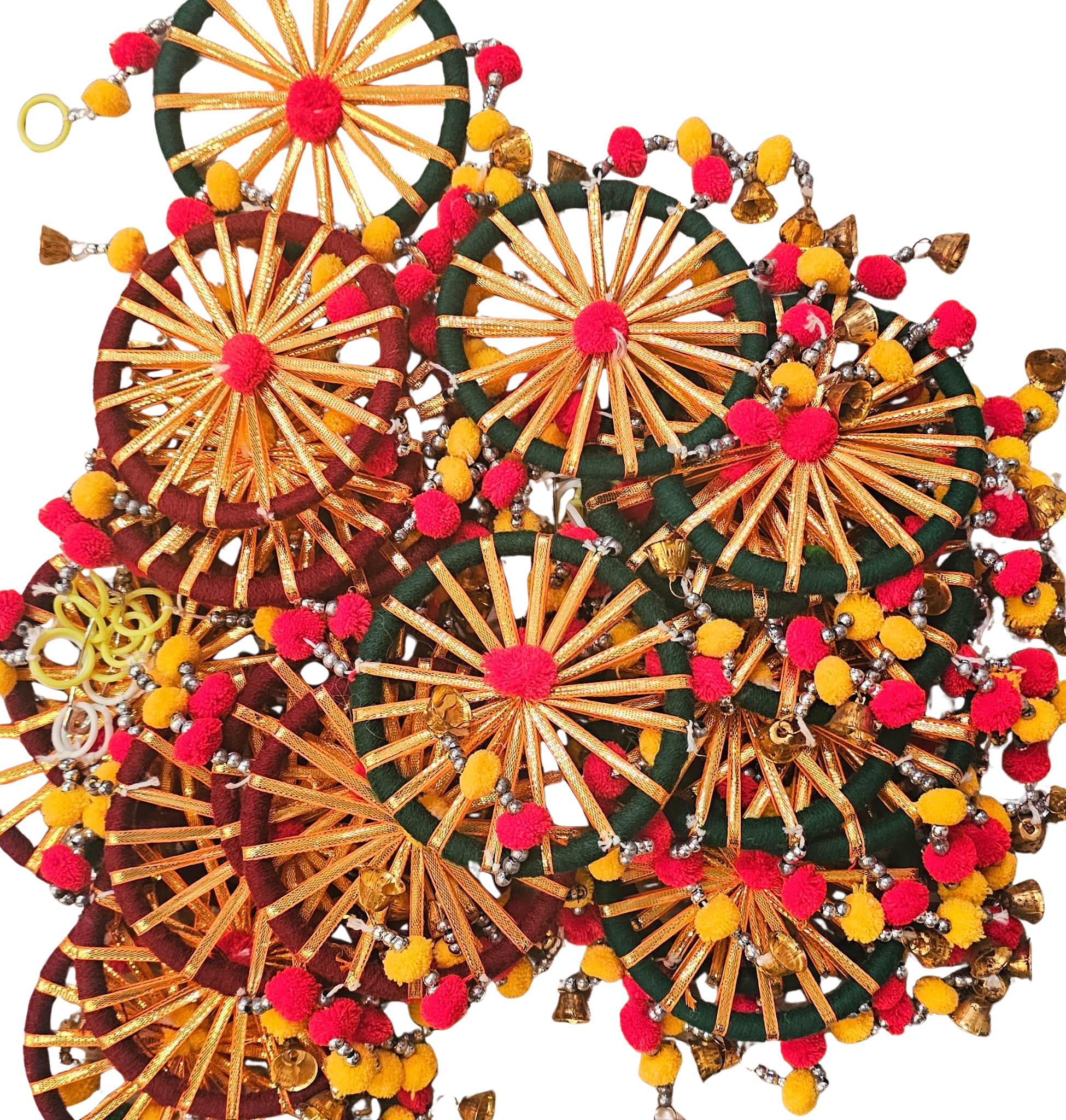 Pom Pom Wall Hanging Handmade Round Dream Catcher Latkan (1Pc)