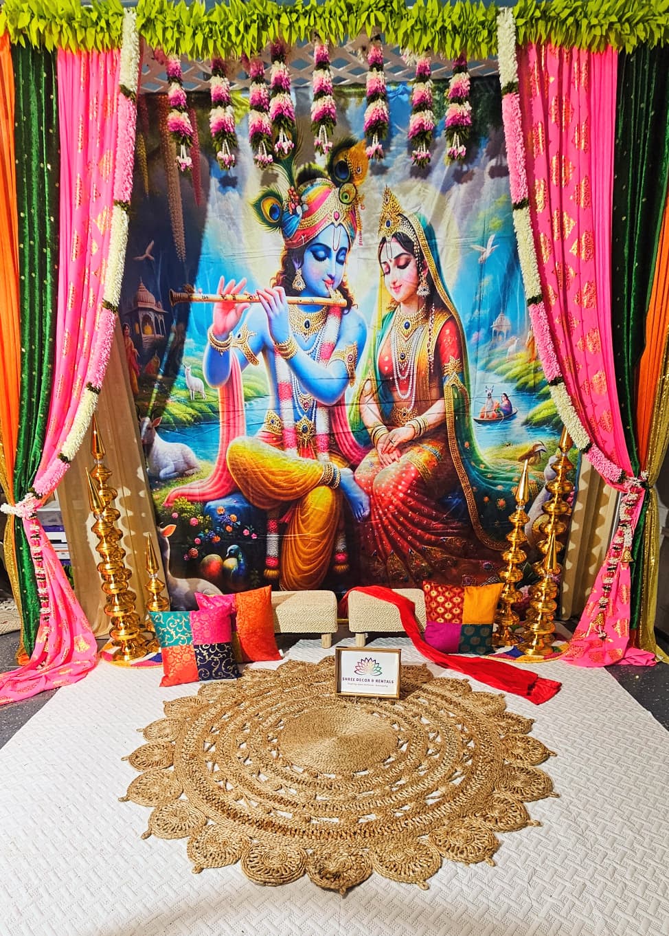 Radha Krishna Divine Backdrop Setup