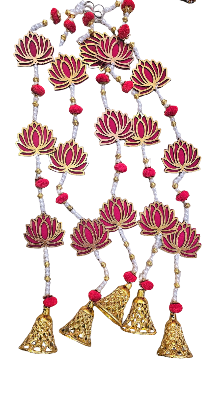 Handcrafted Jaipuri Lotus Wall Hanging | Golden & Pink Decorative Toran (1Pc)