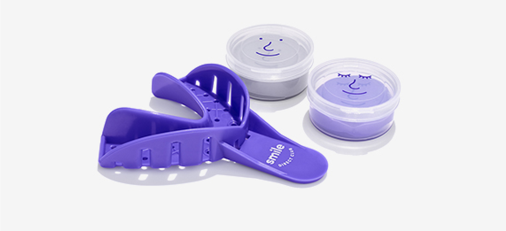 SmileDirectClub Impression tray with two small gray and purple putty containers