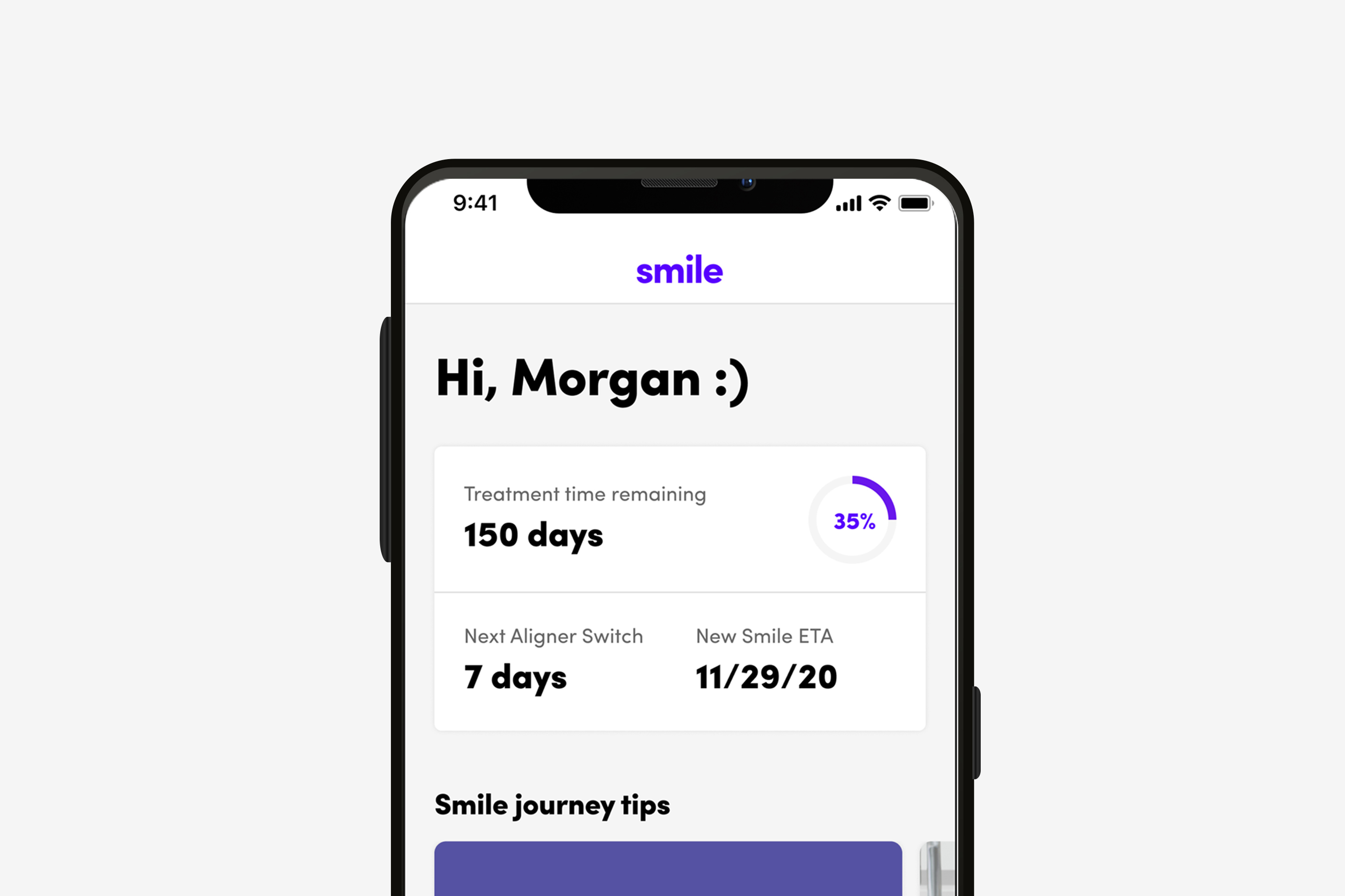 top half of an iphone open to a club member profile page on smiledirectclub app