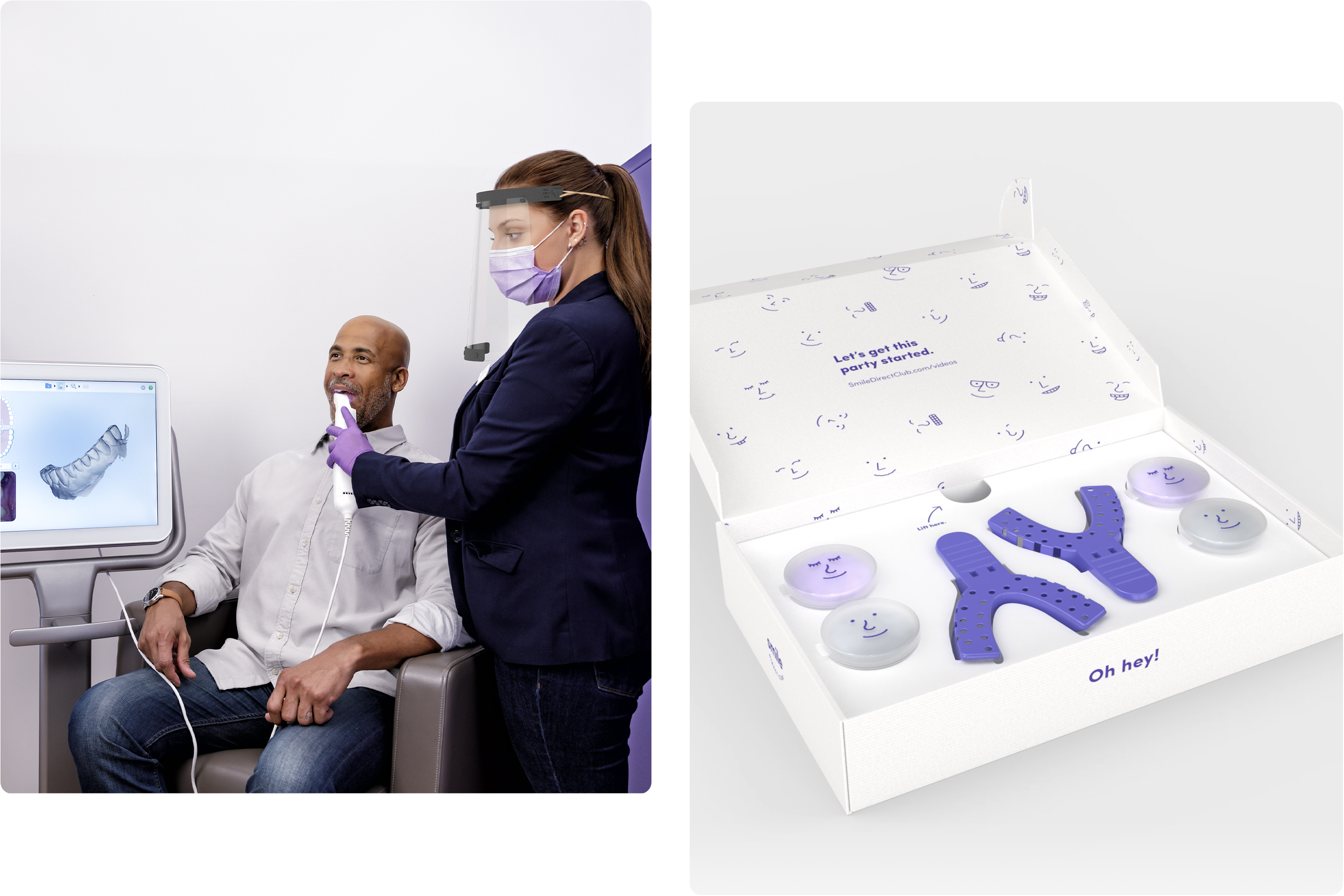 SmileDirectClub two ways to get started a 3d scan appointment in a smileshop or an at-home impression kit