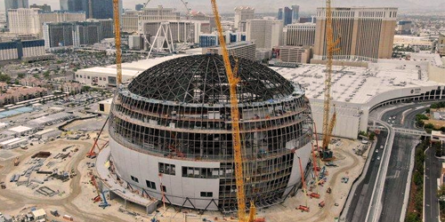 A photo showing the construction of the Las Vegas Sphere