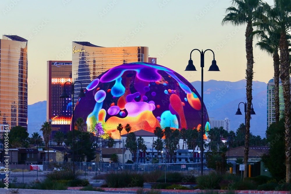 The Sphere in Las Vegas - It’s a 18,000 seat spherical shaped entertainment arena costing $2 billion. The latest tourism attraction features an ever changing light show.