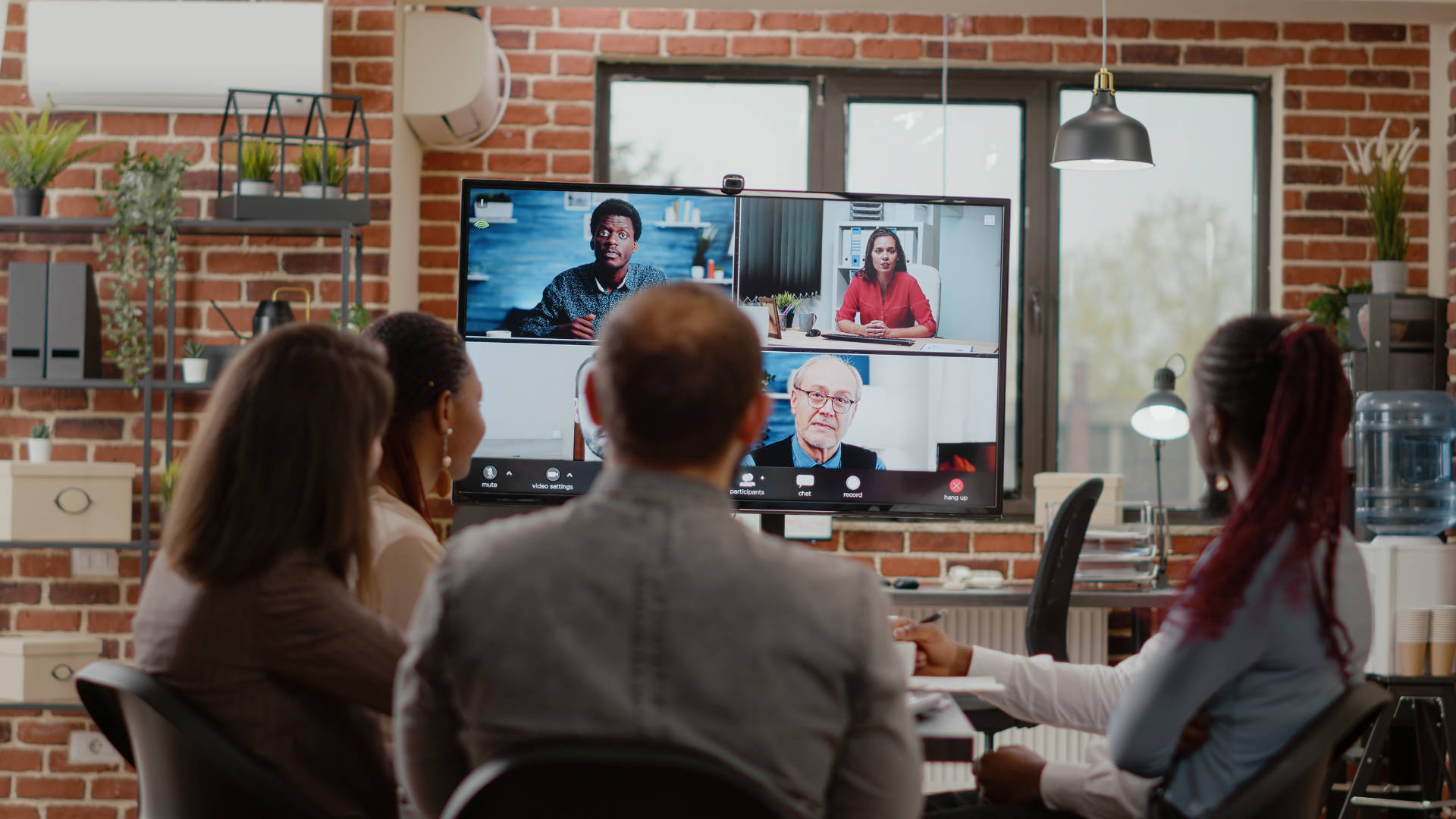 Collegues on the group video call meeting