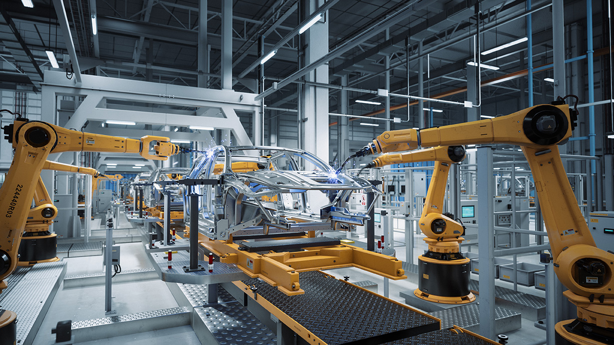 Automated Robot Arm Assembly Line Manufacturing 