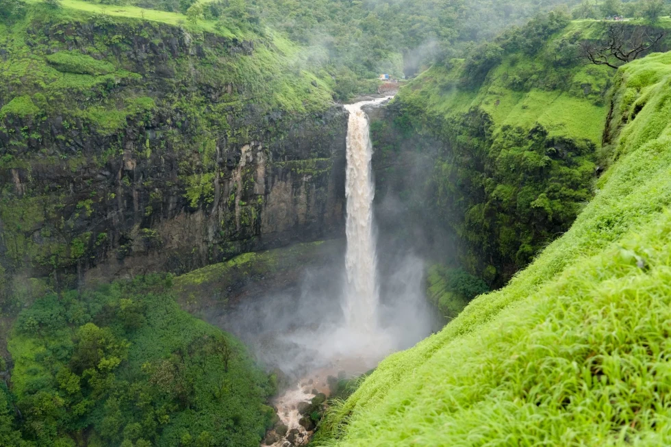 majestic waterfall surrounded by green land