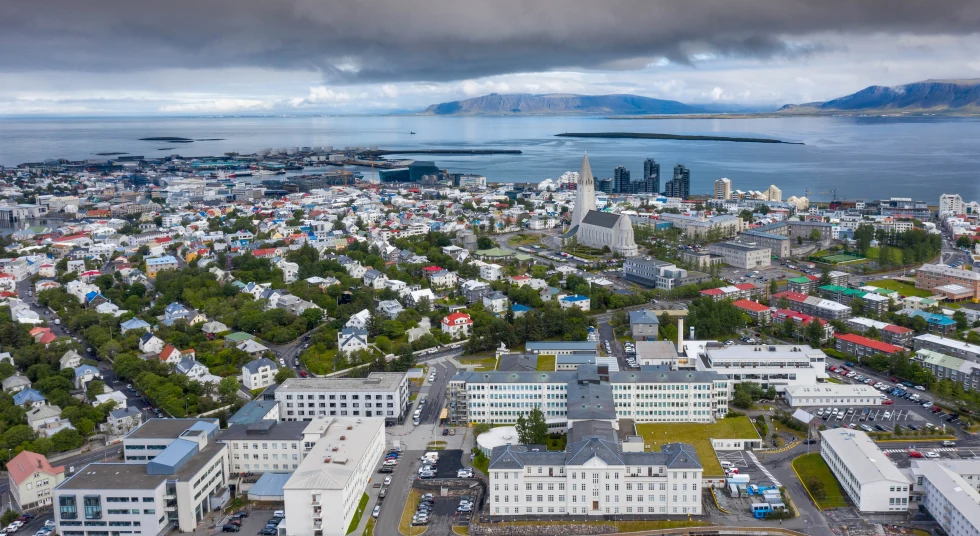 Aerial view of Reykjavik during the day. 