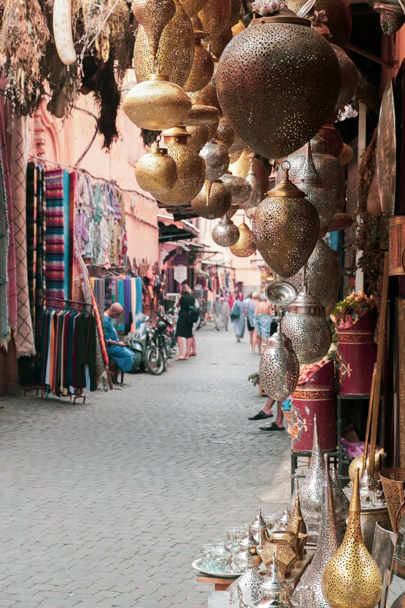 Assorted items displayed on the street in a market, one of the things to do in Marrakech.