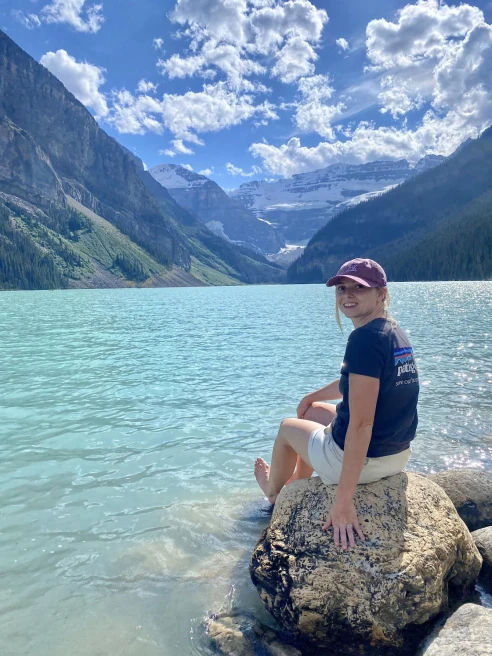 A girl on a lake. 