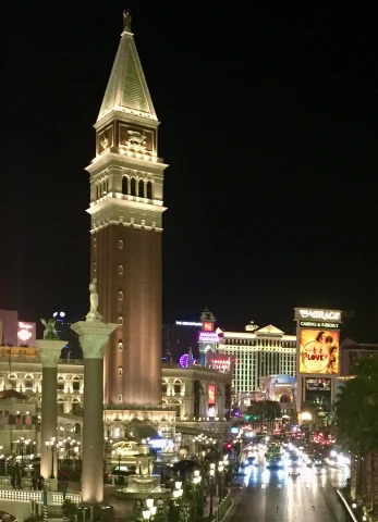 A view of the Las Vegas strip at nighttime