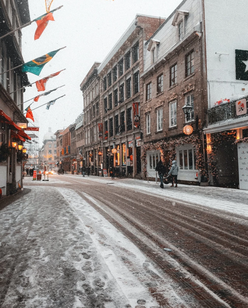 A picture of streets covered with snow during daytime