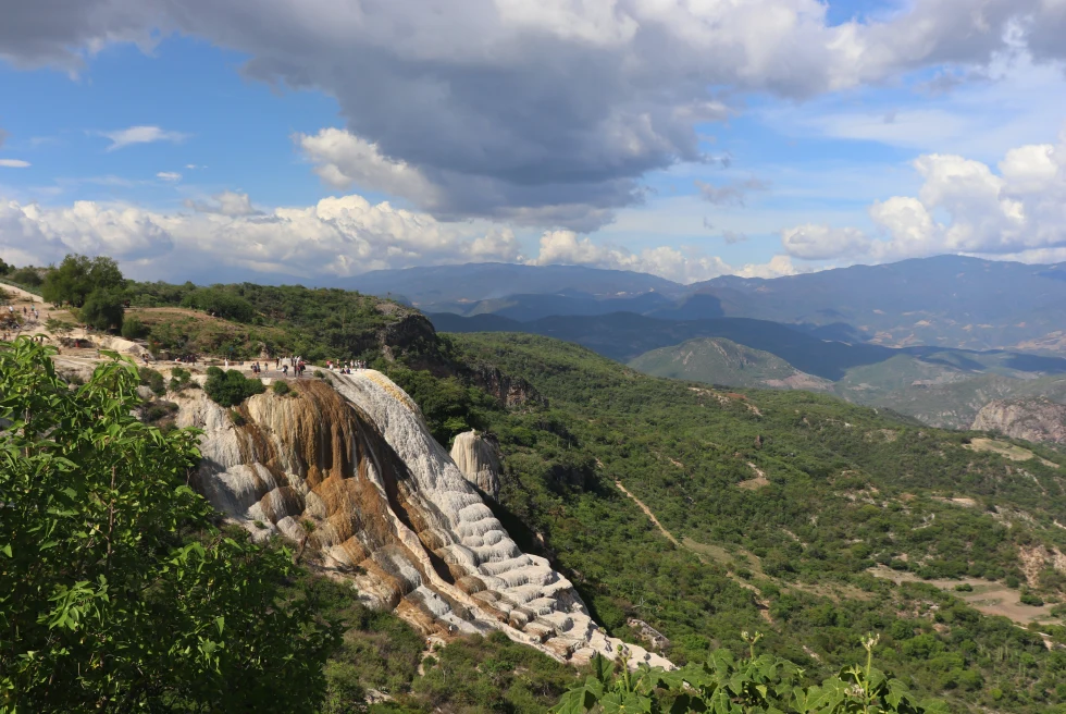 A view of petrified waterfalls in Oaxaca.